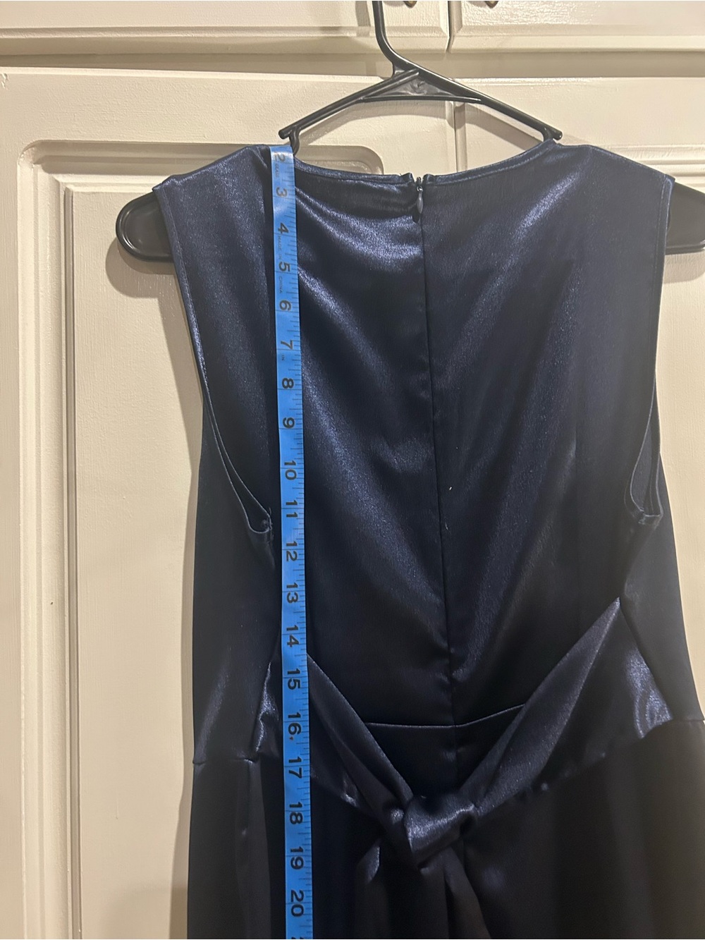 Navy Satin Wrap-Front Jumpsuit - Picture 7 of 15